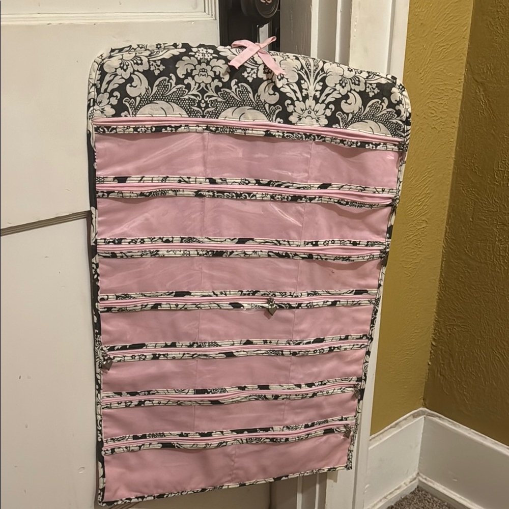 Pink and Black Hanging Jewelry Organizer